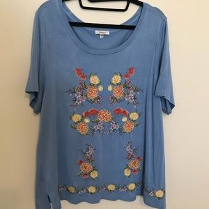 Short sleeve blue embroidered t-shirt